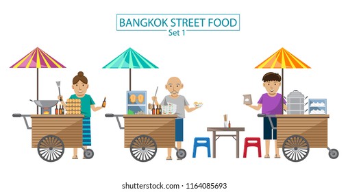 Street food in Bangkok Easy to eat a sample pad thai noodle dimsum