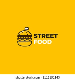 Street food burger with road logo.Logo for restaurant or cafe. Vector illustration