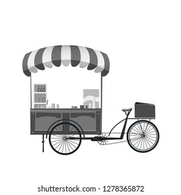 Street food cart, bike cafe stall with stuff concept vector illustration, template, flat cartoon design style isolated svg