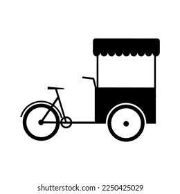 Straßenkarren mit Essen. Cargo Bike Silhouette Symbol, flache Vektorgrafik