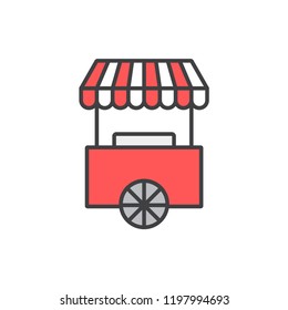 Street food cart colored line icon.