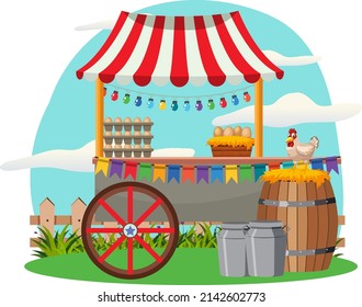 Street food cart concept with egg cart illustration
