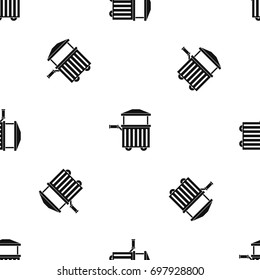 Street food cart pattern repeat seamless in black color for any design. Vector geometric illustration