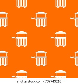Street food cart pattern repeat seamless in orange color for any design. Vector geometric illustration