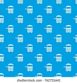 Street food cart pattern repeat seamless in blue color for any design. Vector geometric illustration