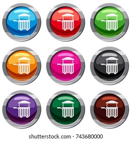 Street food cart set icon isolated on white. 9 icon collection vector illustration