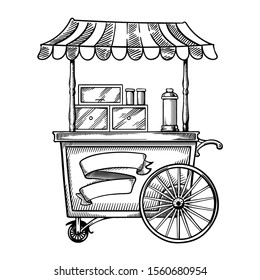 Street Food cart vector illustration with blank ribbon
