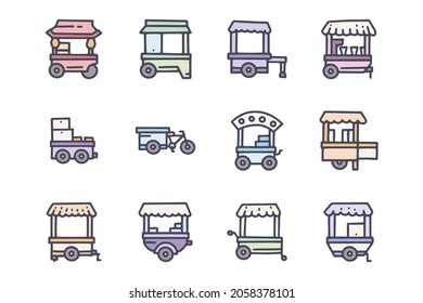 Street food carts color vector doodle simple icon set