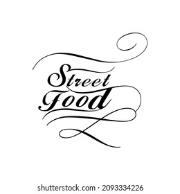 Street Food Chalk Handwriting Typography for Restaurant Cafe Bar logo design vector