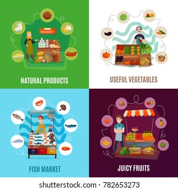  Street food concept icons set with market symbols flat isolated vector illustration