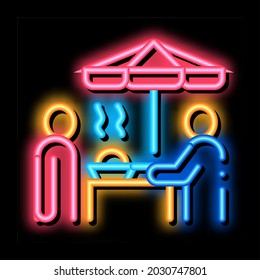 street food cooking neon light sign vector. Glowing bright icon street food cooking sign. transparent symbol illustration