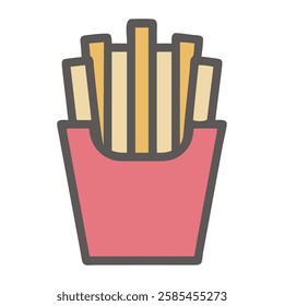 Street food crispy french fries in a red box illustration