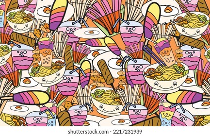 street food drawing doodle art background vector illustration