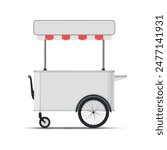 Street food and drink awning cart local market transport for take away meal realistic vector illustration. Mobile stall for hot dog snack and beverage to go urban lunch cafe cafeteria service