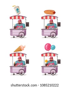 Street food or fast food hawker vendor truck. Cartoon vector illustration