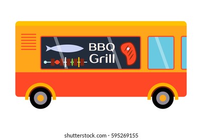Street food festival bbq grill trailer vector restaurant car.