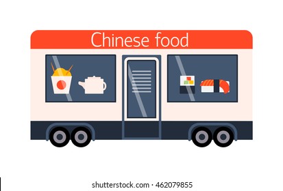 Street food festival color trailer labels , van restaurant