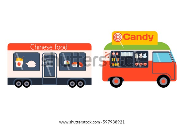 Street\
food festival color trailer vector restaurant\
car.