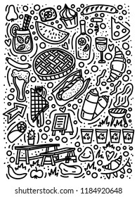 Street food festival doodle hand drawn elements. Stock vector