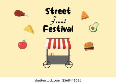 Street food festival. Market concept. Colored flat vector illustration isolated.