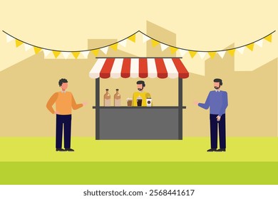 Street food festival. Market concept. Colored flat vector illustration isolated.