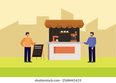 Street food festival. Market concept. Colored flat vector illustration isolated.