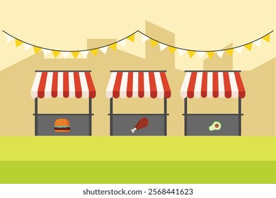 Street food festival. Market concept. Colored flat vector illustration isolated.