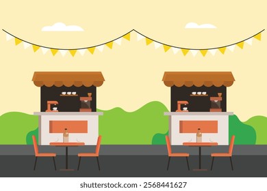 Street food festival. Market concept. Colored flat vector illustration isolated.