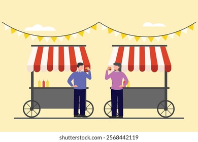 Street food festival. Market concept. Colored flat vector illustration isolated.