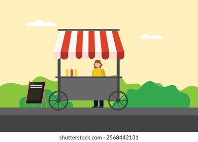 Street food festival. Market concept. Colored flat vector illustration isolated.