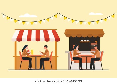 Street food festival. Market concept. Colored flat vector illustration isolated.