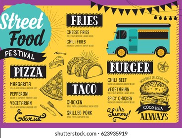 Street Food Festival Menu. Design Template With Hand-drawn Graphic Elements In Doodle Style.