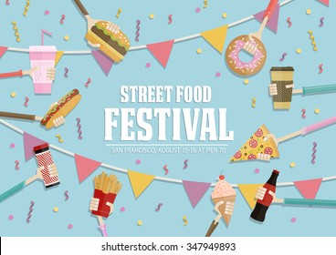 Street food festival poster.Vector Illustration