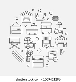 Street food festival vector concept round symbol or illustration in thin line style 