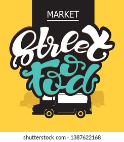 Street food - hand drawn doodle lettering label art design template banner
