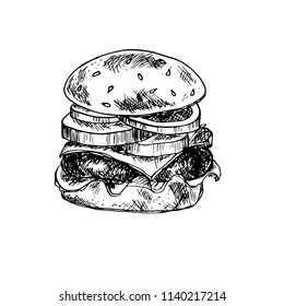 Street food, hand-painted with ink and a pen, hand-made graphics. For your menu, cafe, restaurant, decoration of a poster, banner and other