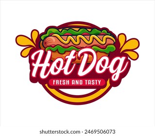 street food hot dog delicious logo emblem sticker vector template illustration isolated on background