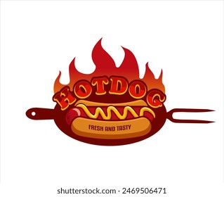 street food hot dog delicious logo emblem sticker vector template illustration isolated on background