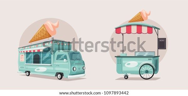 Street food or ice cream vendor truck.
Cartoon vector
illustration