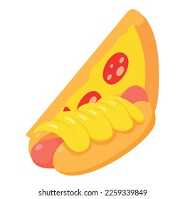 Street food icon isometric vector. Fresh hot dog and pizza slice with sausage. Fast food, unhealthy nutrition