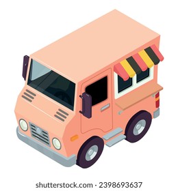 Street food icon isometric vector. Traditional retro pink street food truck icon. Fastfood, takeaway