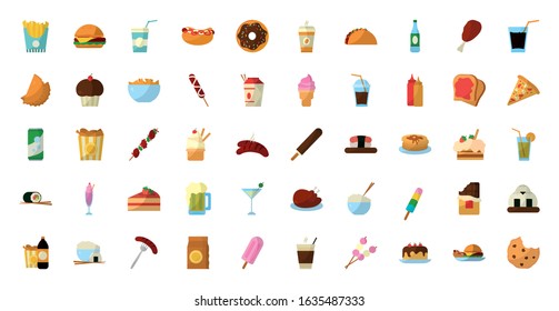 Street food icon set, vector illustration