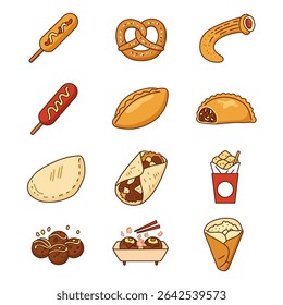 Street Food Icons Conjunto de vetor de fast food.