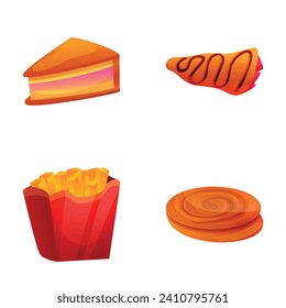 Street food icons set cartoon vector. Fast food meal. Unhealthy nutrition
