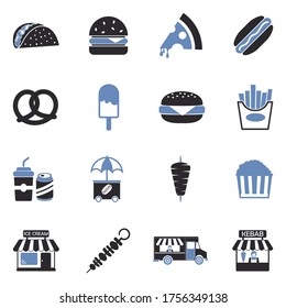Street Food Icons. Two Tone Flat Design. Vector Illustration.