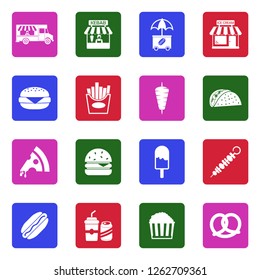Street Food Icons. White Flat Design In Square. Vector Illustration.