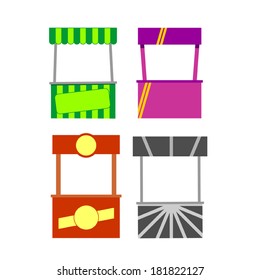 Street food kiosk. Food cart stall mockups, kiosk icon set.