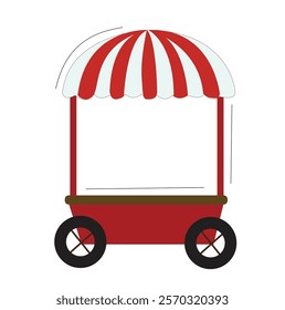 street food kiosk and cart with wheels. Mobile red market stall 