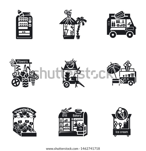 Street food\
kiosk icon set. Simple set of 9 street food kiosk vector icons for\
web design isolated on white\
background
