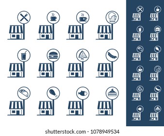 Street food kiosk icons set. Vector icon set for web and print.